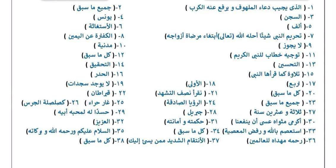 امتحان دين اولى اعدادي شهر اكتوبر6 امتحان دين اولى اعدادي شهر اكتوبر6
